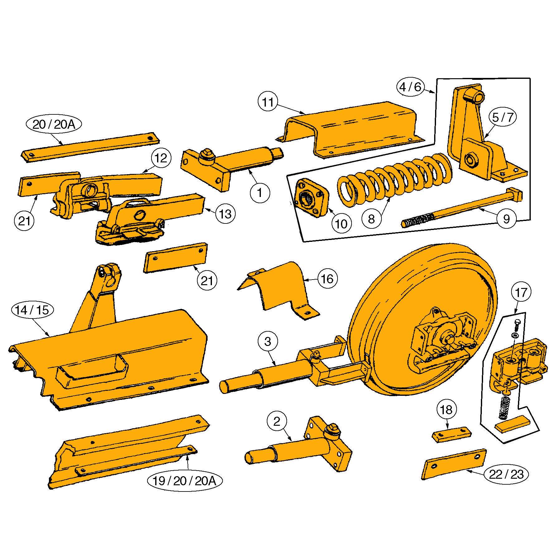 750H) - CASE CRAWLER TRACTOR (1/00-12/02) (05-03) - TRACK ADJUSTER AND  IDLER MOUNTING Case Constructuion