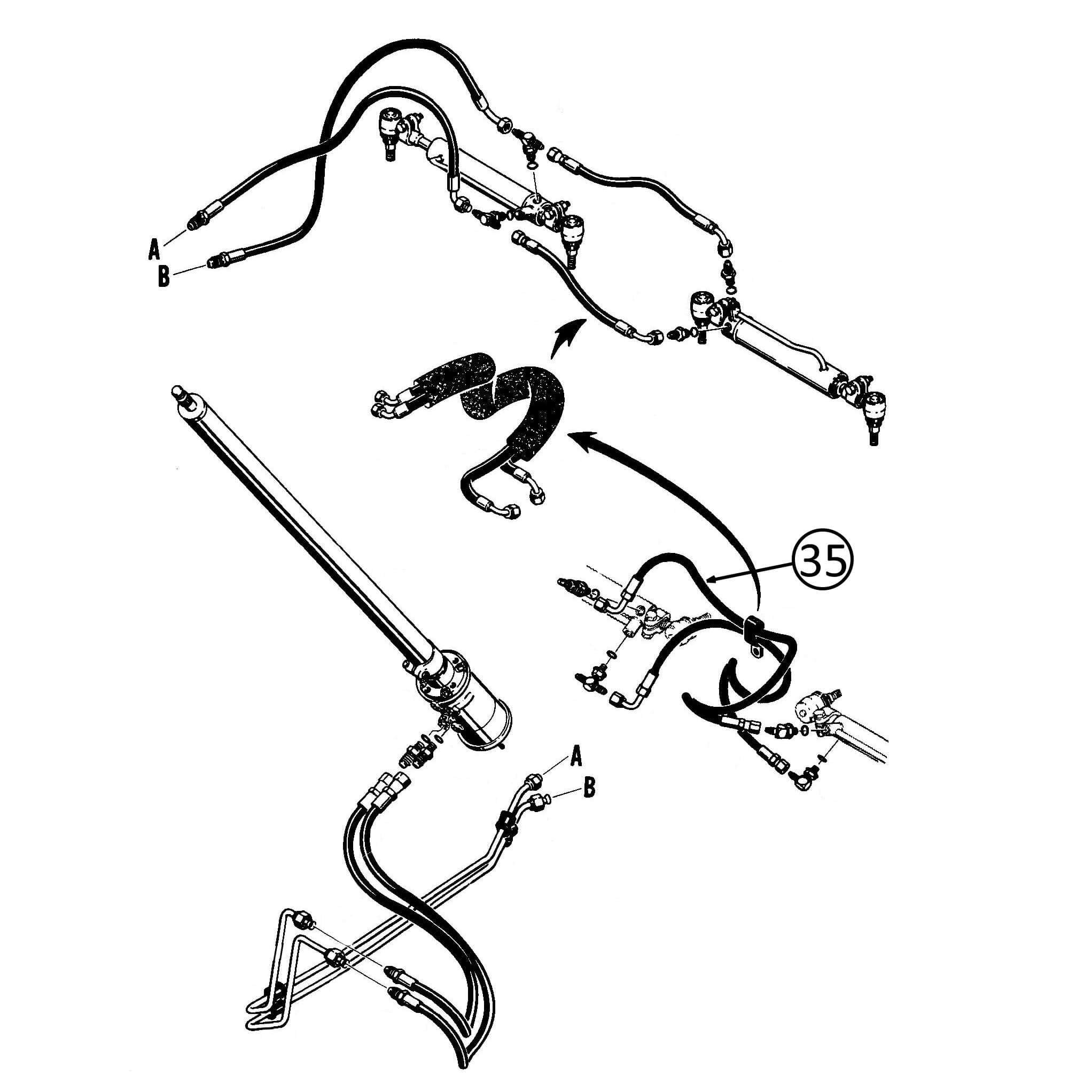 Case 580D & 580SD Hose 4WD between Steering Cyl 35 | HW Part Store