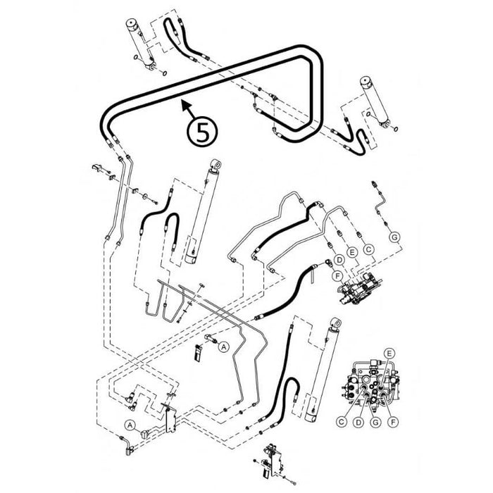 Bobcat S510 Hose - At Arm Pivot - In Loader Bucket Tilt Circuit - Rod Ends -