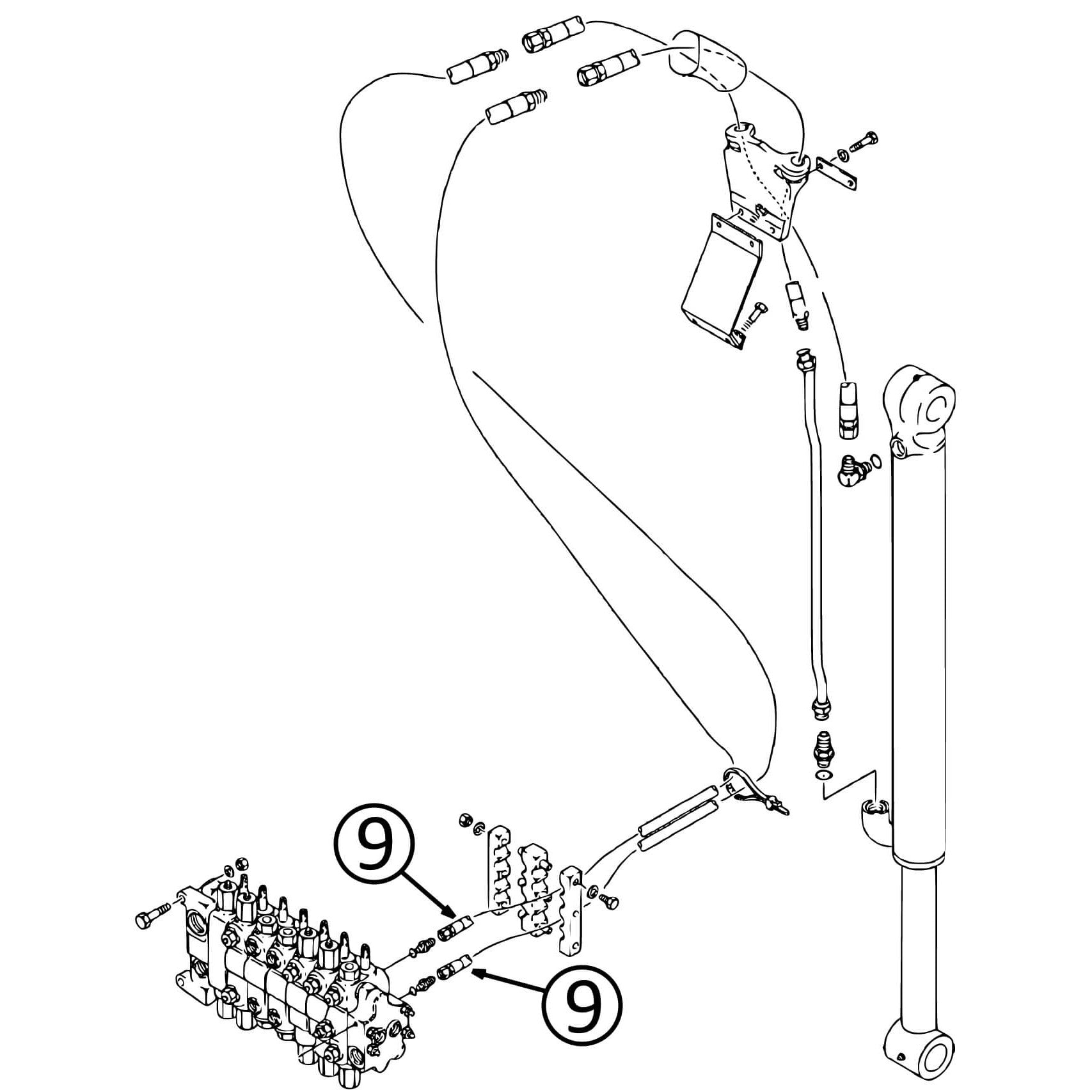 Case 580L Hose - Valve to Bucket Cylinder Hoses | HW Part Store