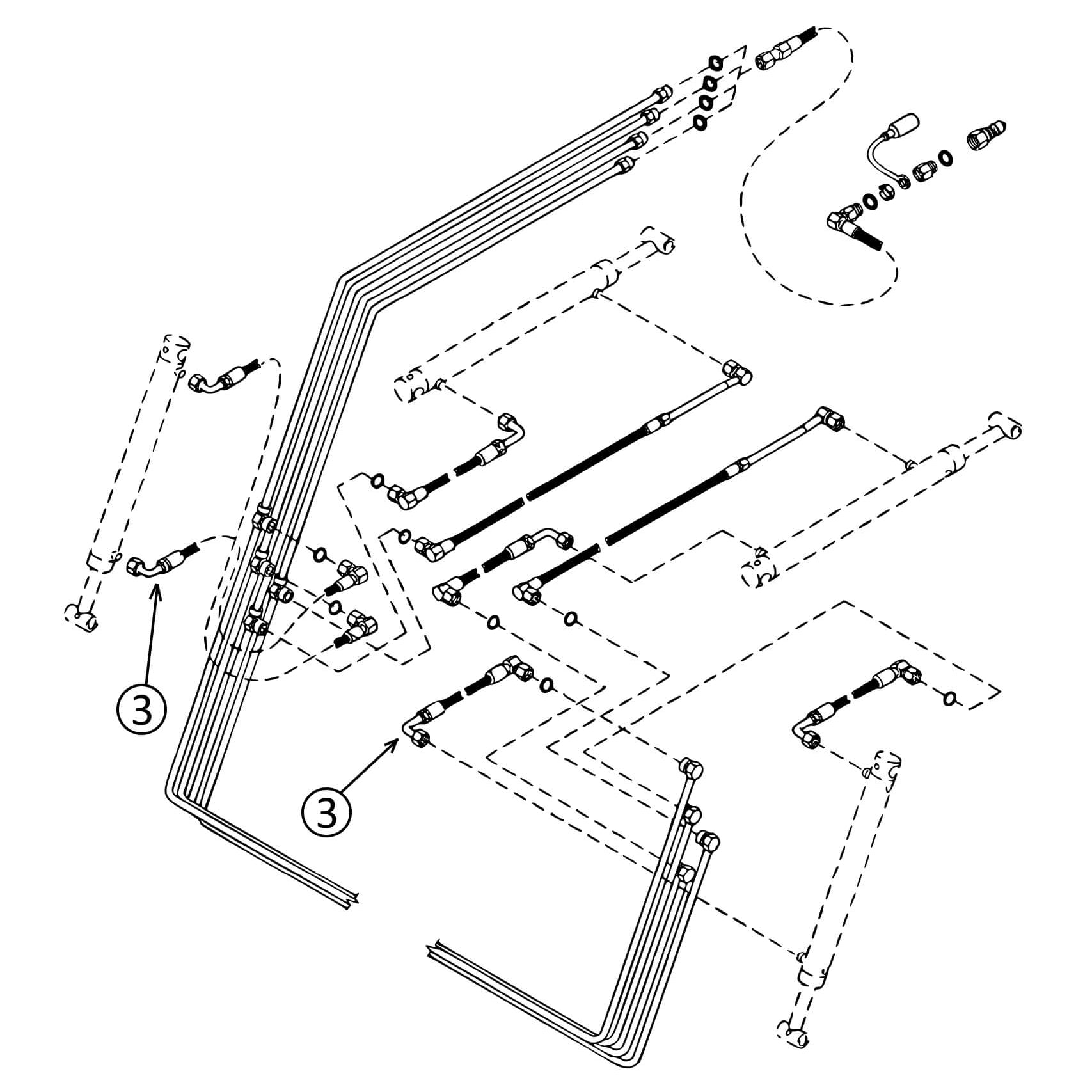 John Deere 300, 300X, 300CX Loader Tilt Hydraulic Hose HW Part Store