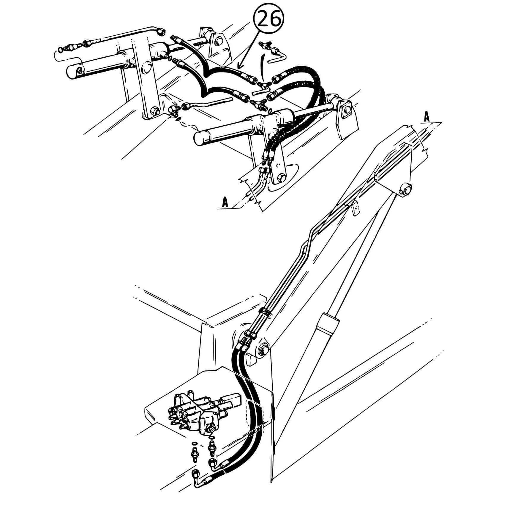 Case 580C Hose to Tube End L/H Loader Tilt Cylinder HW Part Store