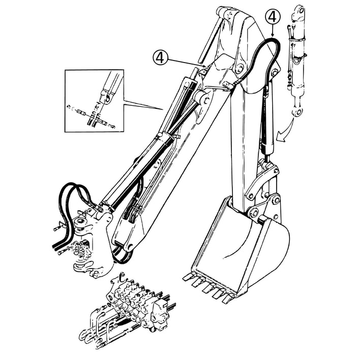 Case 580CK Hose - Lines to Bucket Cylinder - Standard Dipper -