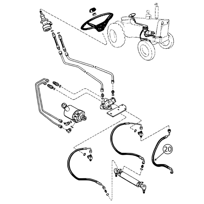 Case 580CK Hose - Valve to L/H Steering Cylinder -