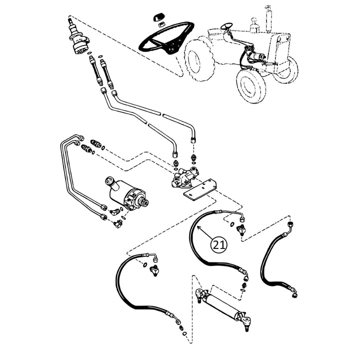 Case 580CK Hose - Valve to R/H Steering Cylinder - Inner Port -