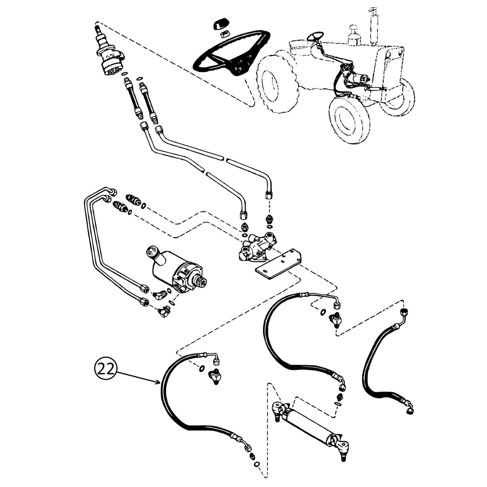 Case 580CK Hose to R/H Steering Cylinder 2 HW Part Store