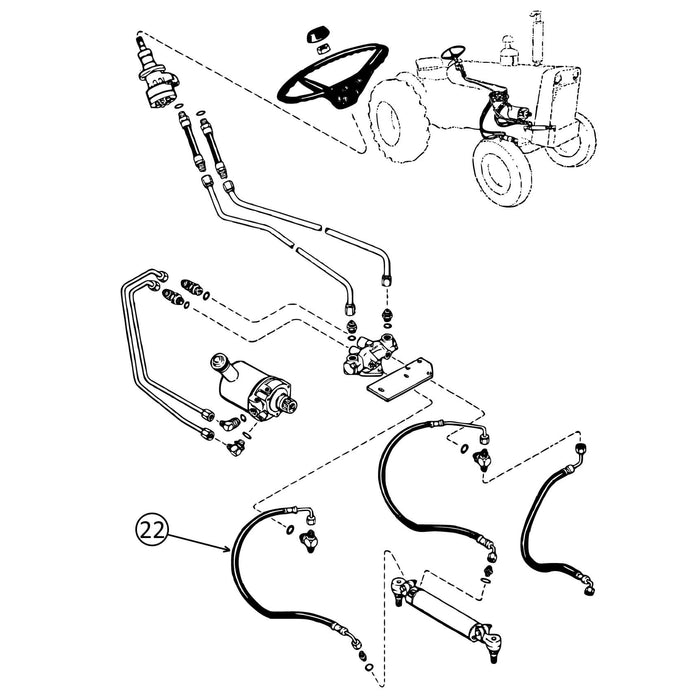 Case 580CK Hose - Valve to R/H Steering Cylinder - Outer Port -