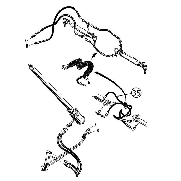 Case 580D & 580SD Hose - 4WD w/ Hose Clamp - between Steering Cylinders -