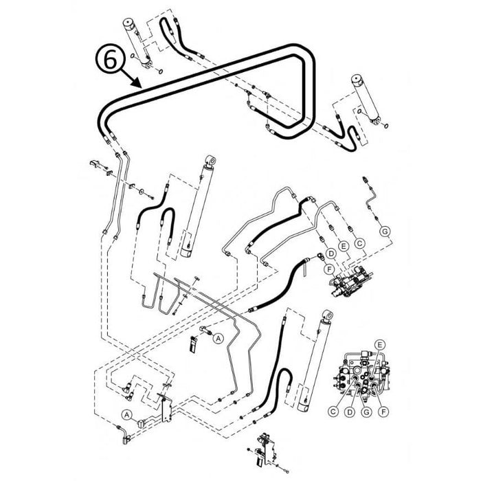 Bobcat S510 Hose - At Arm Pivot - In Loader Bucket Tilt Circuit - Bore Ends -