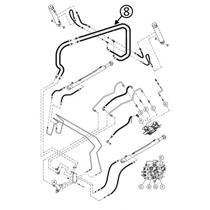 Bobcat S510 Hose - Along Lift Arm - In Loader Bucket Tilt Circuit - Bore Ends -