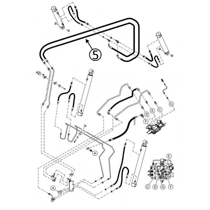 Bobcat S550 Hose - At Arm Pivot - In Loader Bucket Tilt Circuit - Rod Ends -
