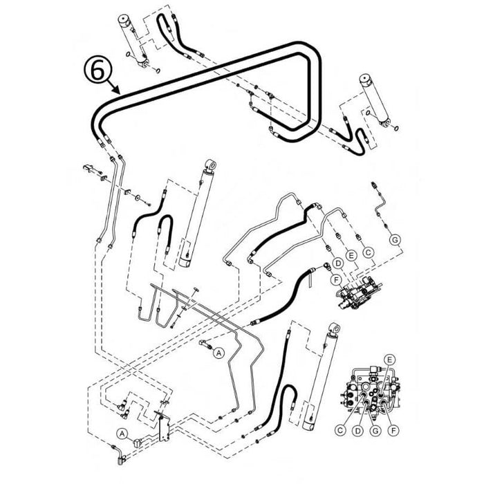 Bobcat S550 Hose - At Arm Pivot - In Loader Bucket Tilt Circuit - Bore Ends -