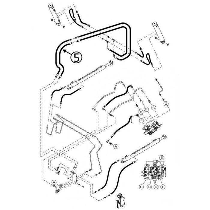Bobcat S550 Hose - At Arm Pivot - In Loader Bucket Tilt Circuit - Rod Ends -