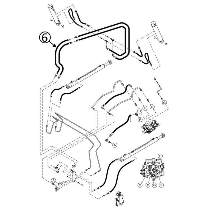 Bobcat S550 Hose - At Arm Pivot - In Loader Bucket Tilt Circuit - Bore Ends -