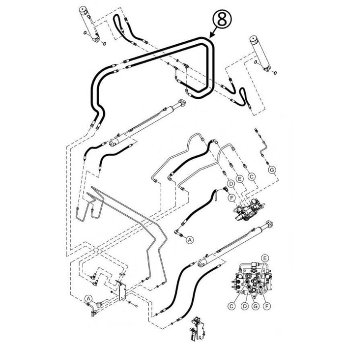 Bobcat S550 Hose - Along Lift Arm - In Loader Bucket Tilt Circuit - Bore Ends -