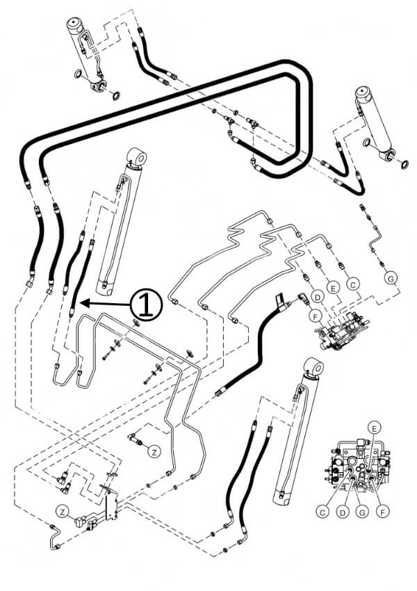 Bobcat S850 Hose - to L/H Loader Lift Cylinder - Rod End -