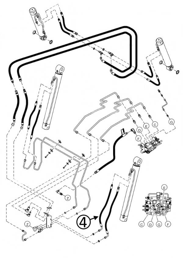 Bobcat S850 Hose - to R/H Loader Lift Cylinder - Bore End -