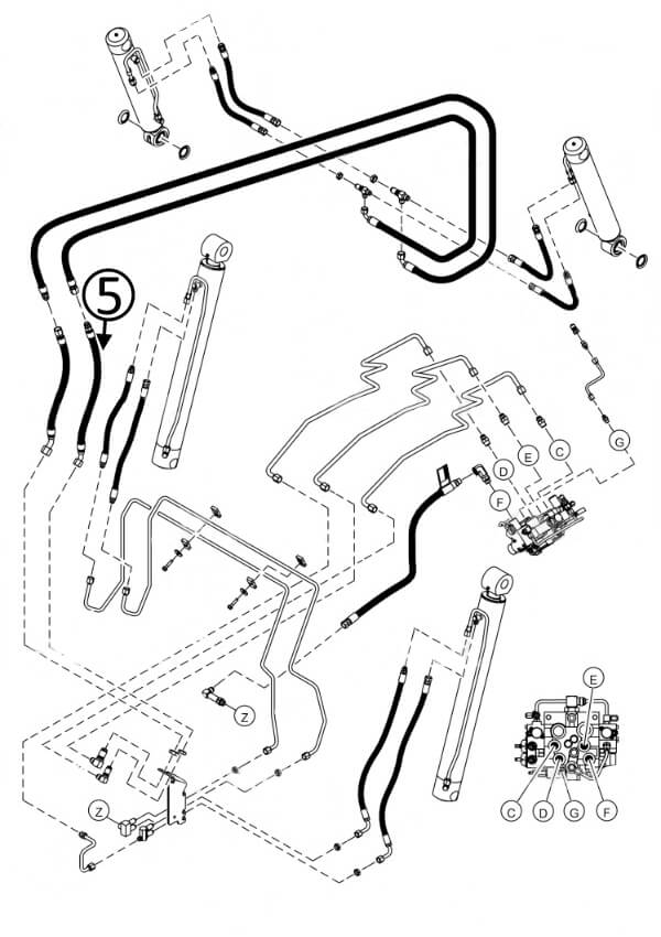 Bobcat S850 Hose - At Pivot - to Loader Bucket Tilt Cylinders - Rod Ends -