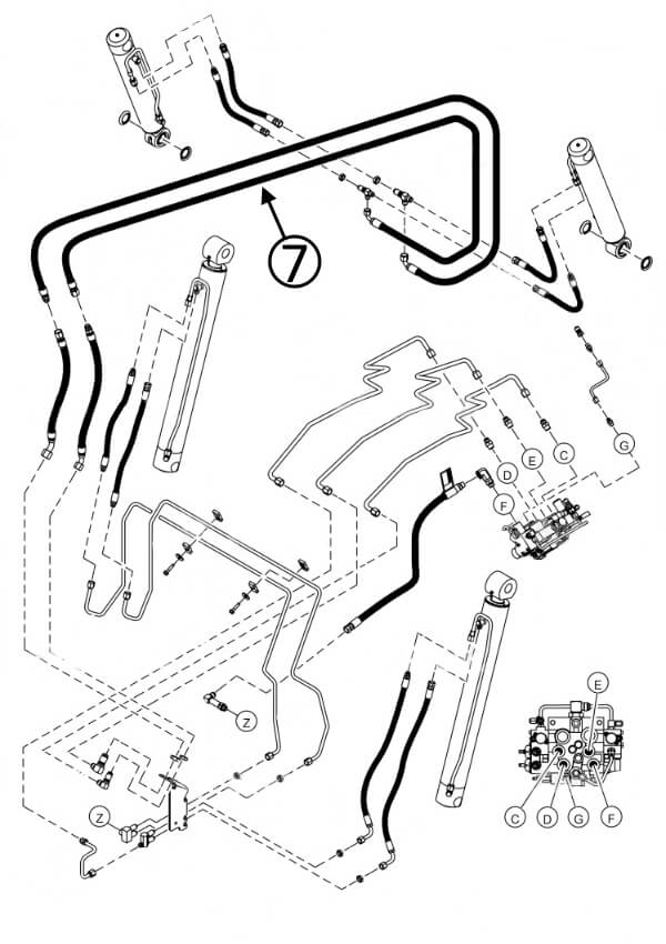 Bobcat S850 Hose - Along Arm towards Bucket Tilt Cylinders - Rod Ends -