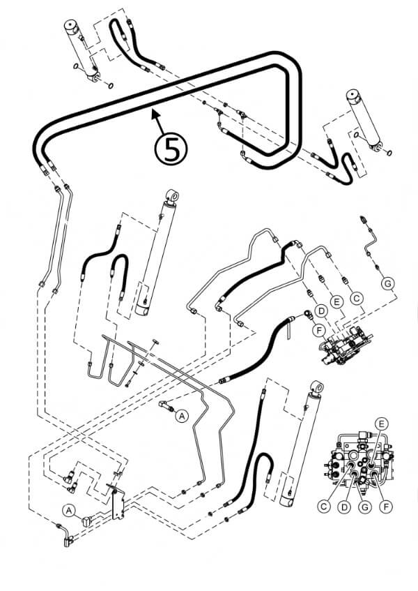Bobcat T550 Hose - At Arm Pivot - In Loader Bucket Tilt Circuit - Rod Ends -