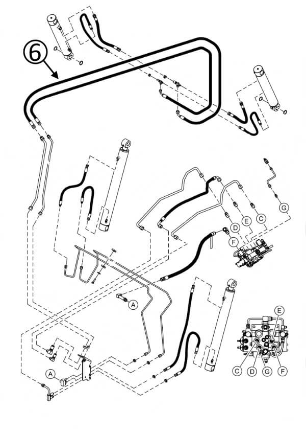 Bobcat T550 Hose - At Arm Pivot - In Loader Bucket Tilt Circuit - Bore Ends -
