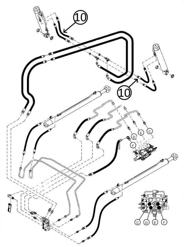 Bobcat T630 Hose - to Loader Bucket Tilt Cylinders - Bore Ends -