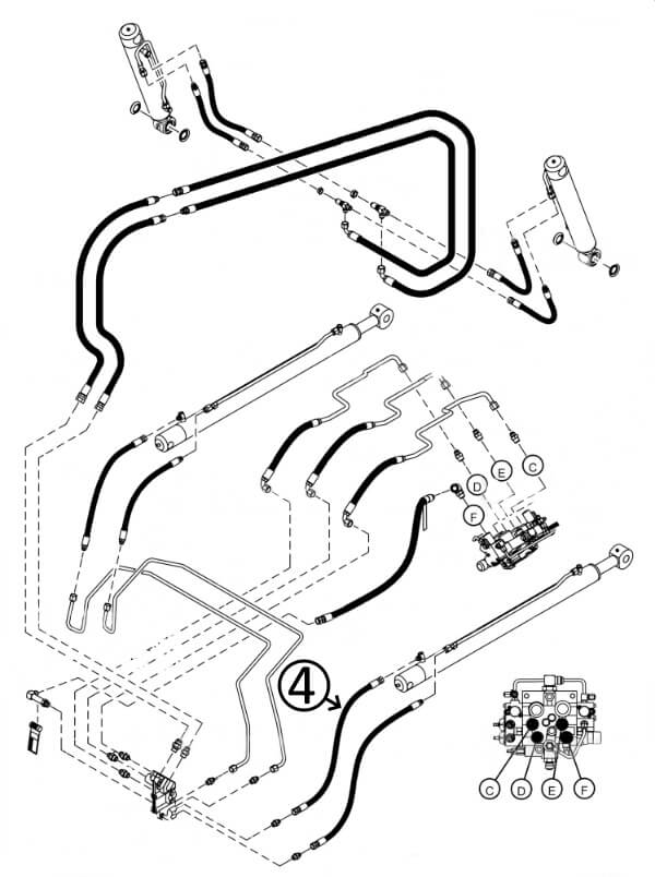 Bobcat T630 Hose - to R/H Loader Lift Cylinder - Bore End -