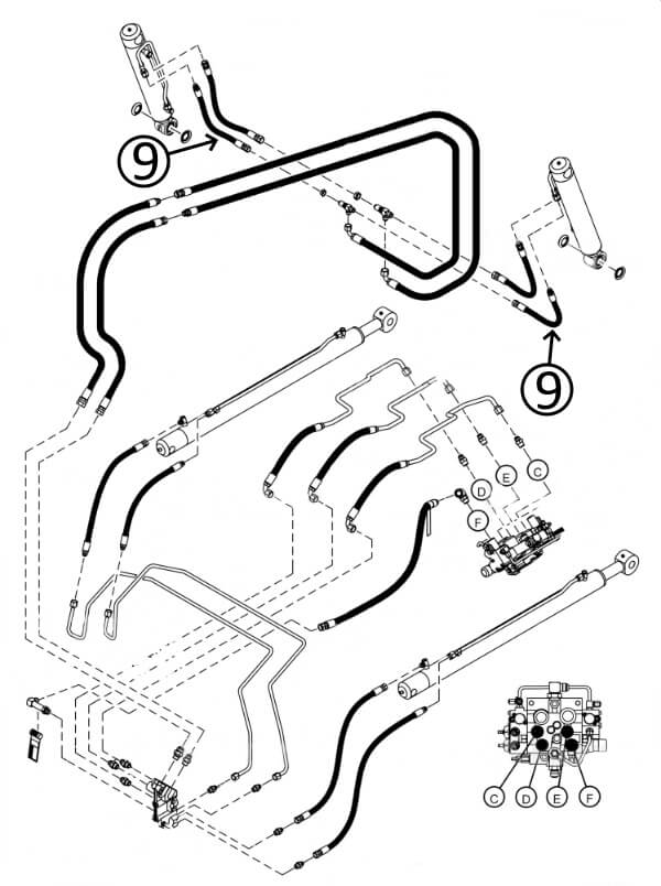 Bobcat T630 Hose - to Loader Bucket Tilt Cylinders - Rod Ends -