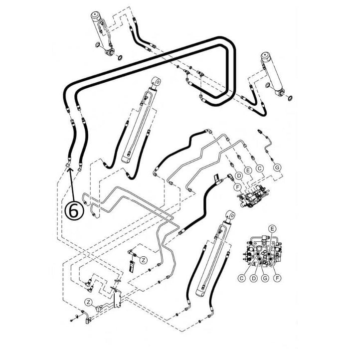 Bobcat T870 Hose - At Pivot - to Loader Bucket Tilt Cylinders - Bore Ends -