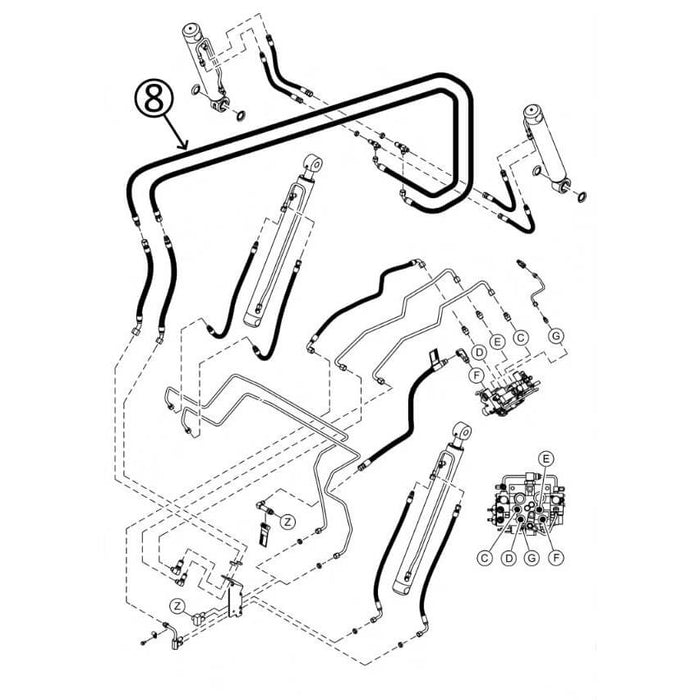 Bobcat T870 Hose - Along Arm towards Bucket Tilt Cylinders - Bore Ends -
