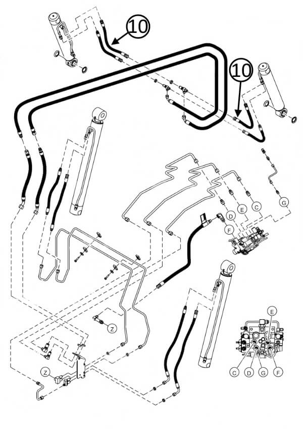 Bobcat S850 Hose - to Loader Bucket Tilt Cylinders - Bore Ends -