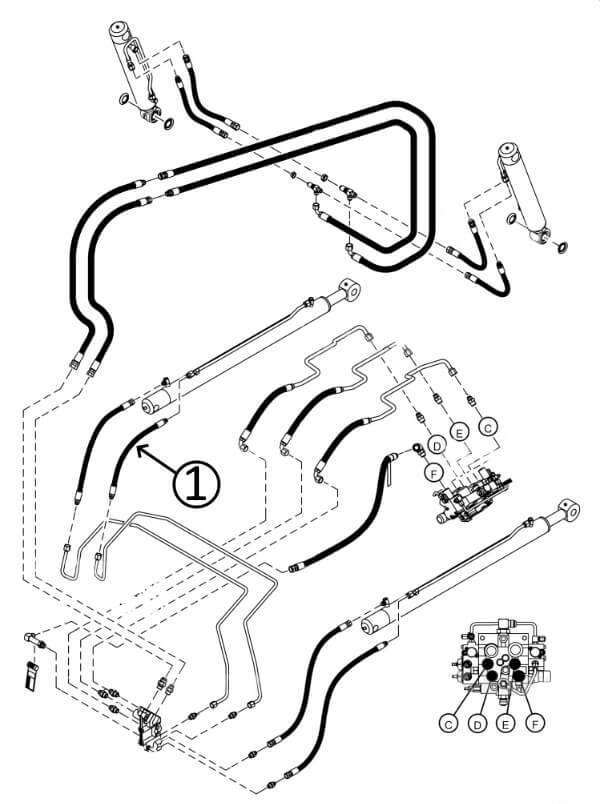 Bobcat T630 Hose - to L/H Loader Lift Cylinder - Rod End -