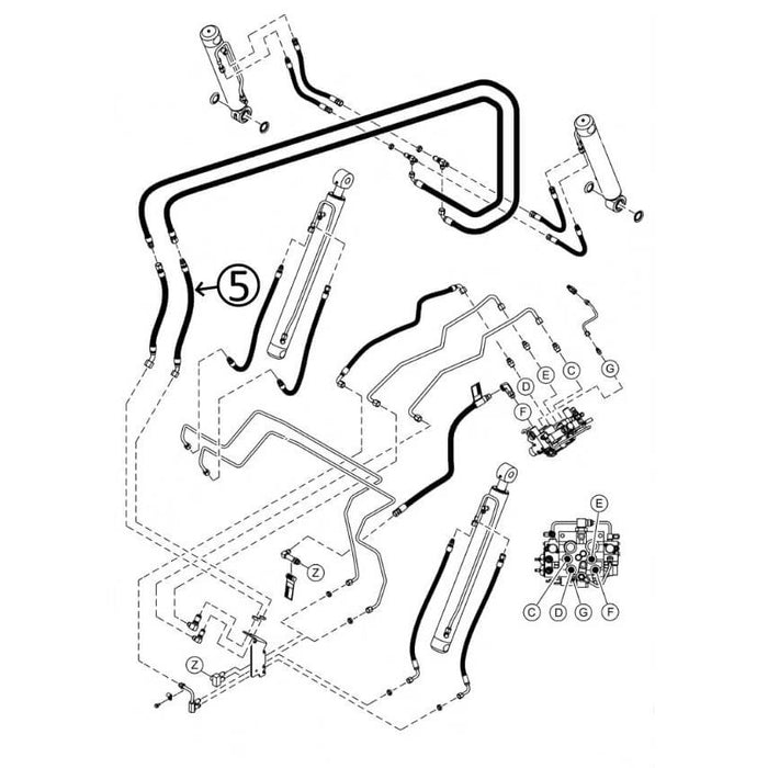 Bobcat T870 Hose - At Pivot - to Loader Bucket Tilt Cylinders - Rod Ends -