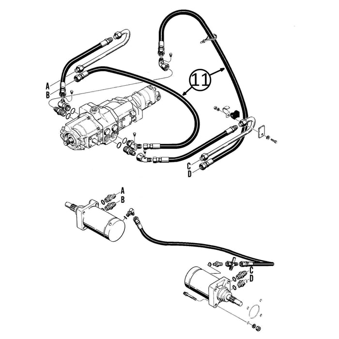 Case 1835B Hose - Pump to Both Drive Motors -