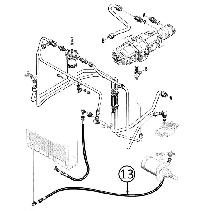 Case 1835B Hose - From Motor to Cooler -