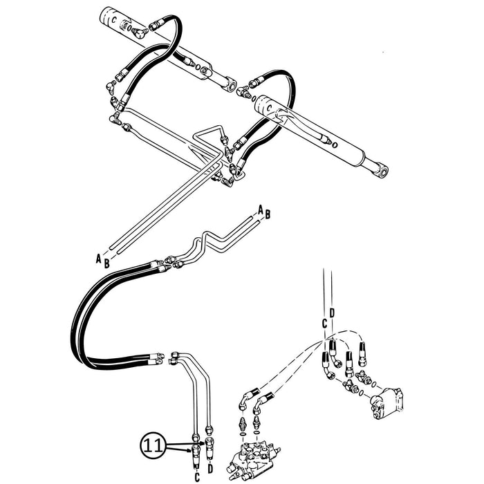 Case 1835C Hose - Self Leveling Valve to Loader Tilt Cylinder Lines -