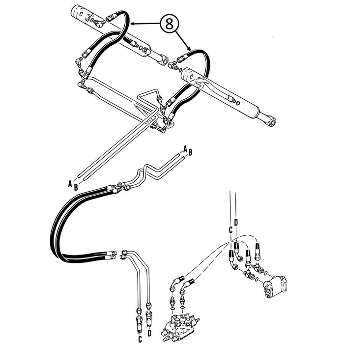 Case 1835C Hose - to Loader Bucket Tilt Cylinder - Bore Ends -