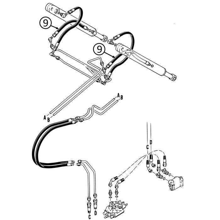 Case 1835C Hose - to Loader Bucket Tilt Cylinder - Rod Ends -