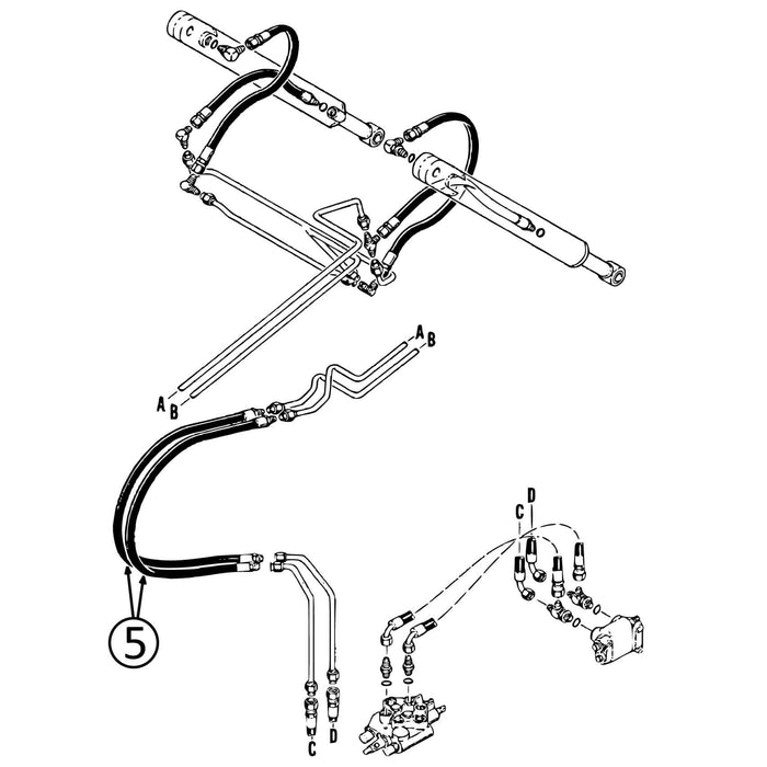 Case 1838 Hose - At Pivot - In Loader Bucket Tilt Cylinder Circuit -