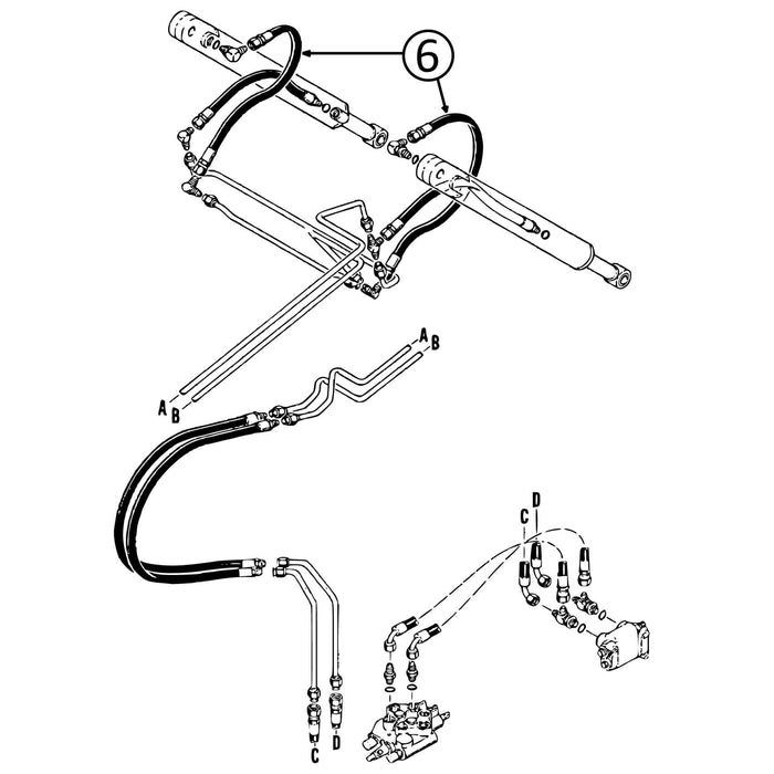 Case 1838 Hose - to Loader Bucket Tilt Cylinder - Bore Ends -