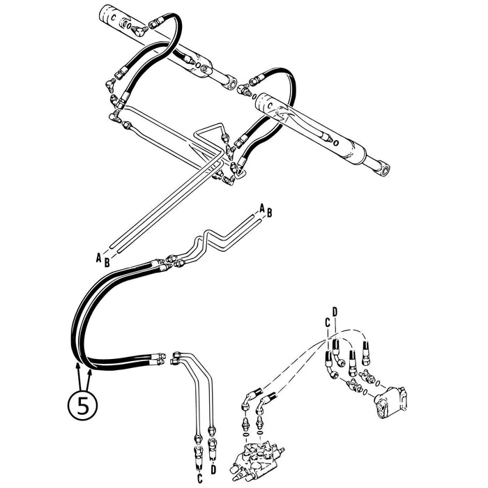 Case 1840 Hose - At Pivot - In Loader Bucket Tilt Cylinder Circuit -