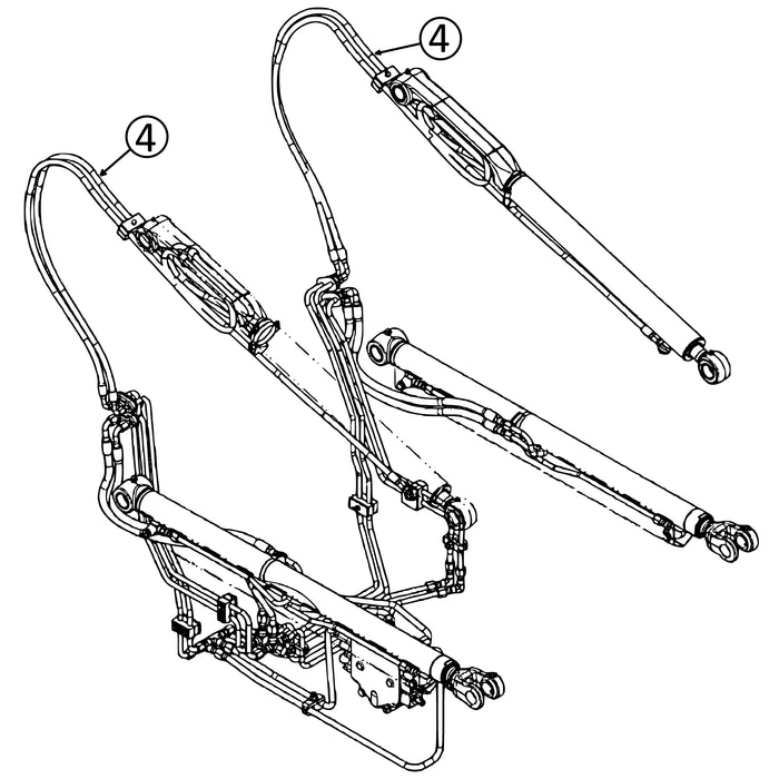 Case 450 & 450CT Hose - to Loader Bucket Tilt Cylinders - Rod Ends -