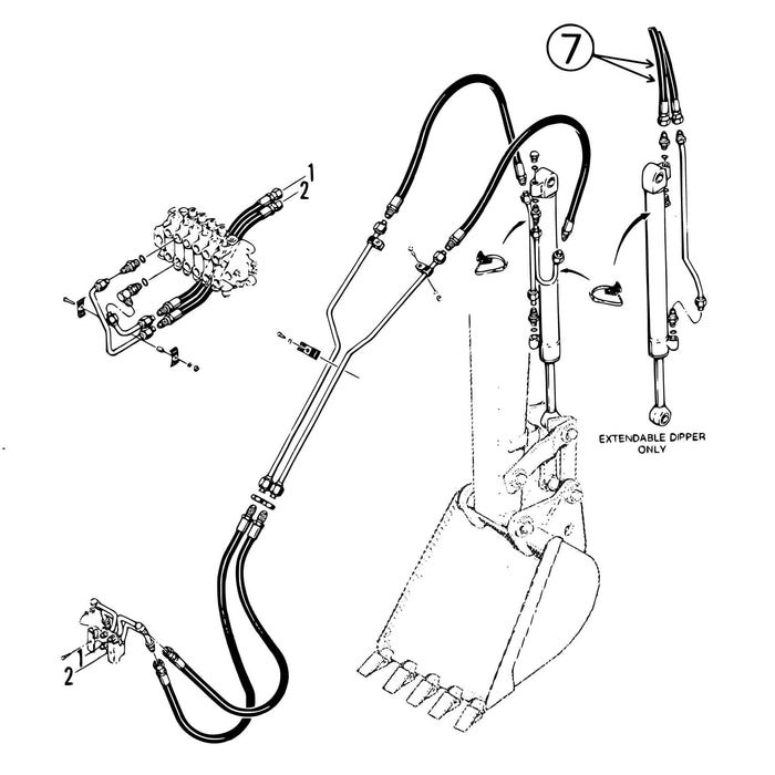 Case 480C Hose - to Bucket Cylinder - Extendable Dipper -