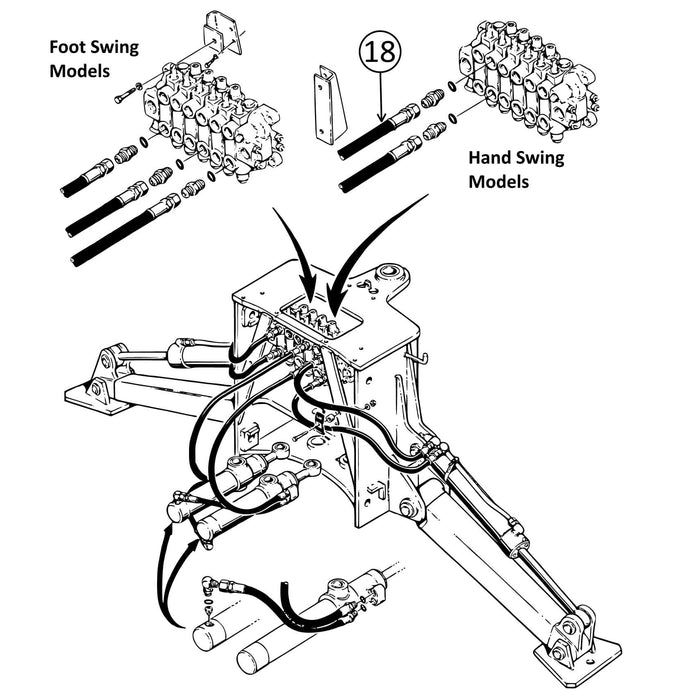 Case 480C Hose - Valve to Swing Cylinders - Hand Swing -