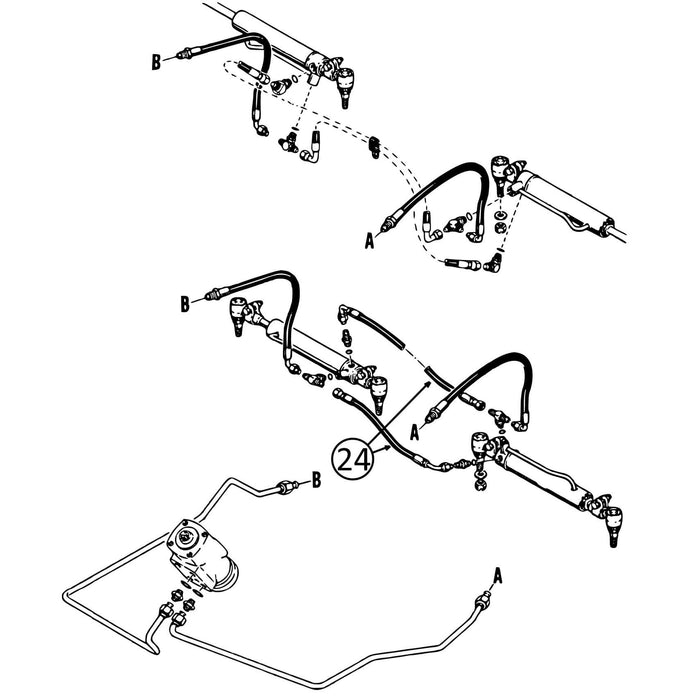 Case 480E Hose - between Steering Cylinders - 2WD -