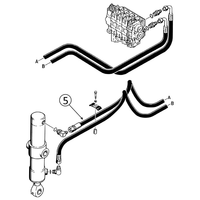 Case 550E, 550G, & 550H Hose - to Ripper Cylinder - Bore End -