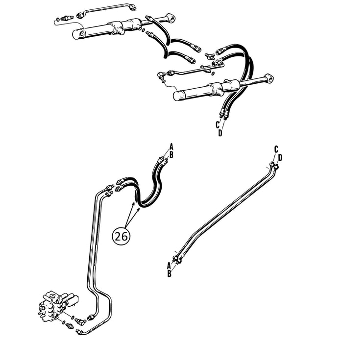 Case 580D & 580SD Hose - Loader Bucket Tilt - At Arm Pivot -