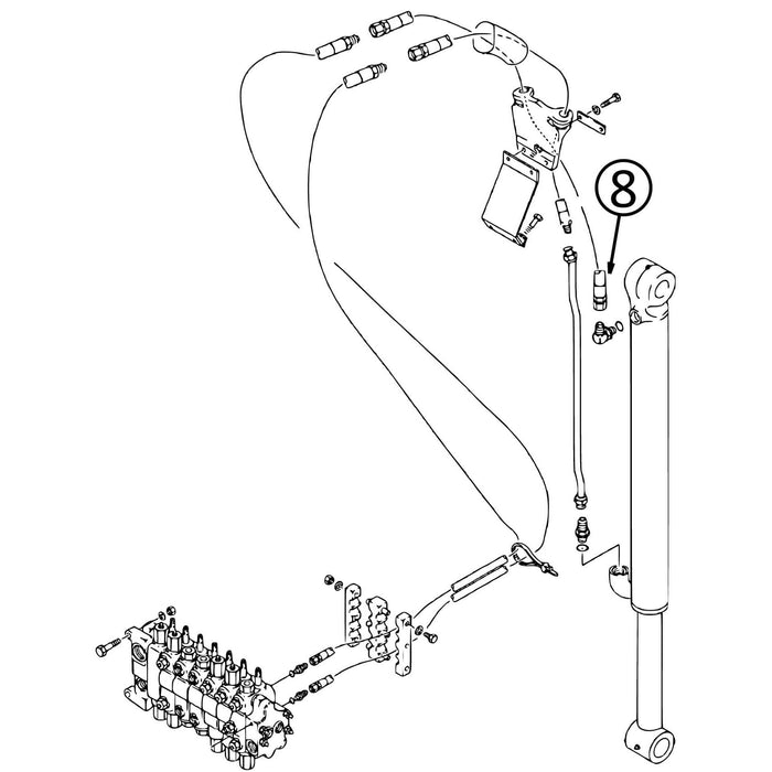 Case 580L Hose - to Backhoe Bucket Cylinder w/ Ext Dipper - Bore End -