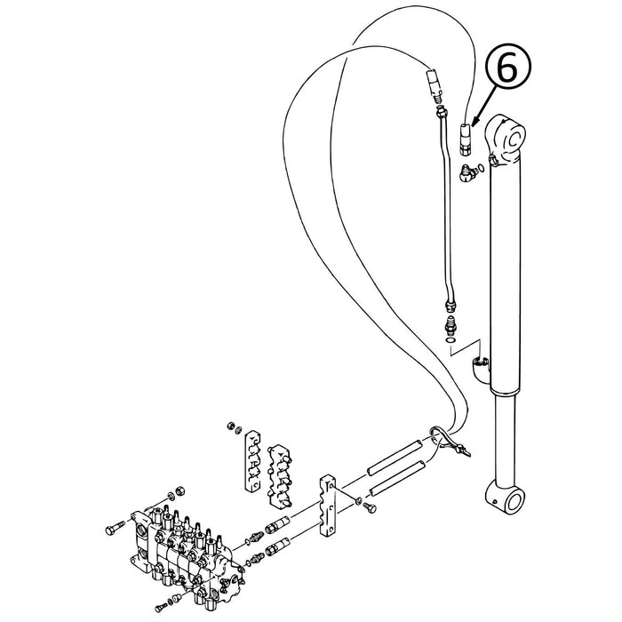 Case 580L Hose - to Backhoe Bucket Cylinder w/o Ext Dipper - Bore End -