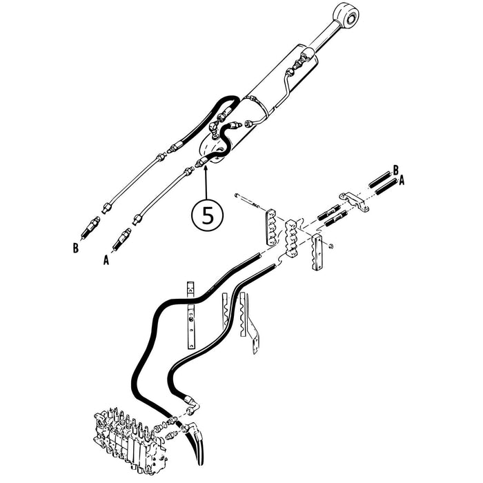 Case 580SK Hose - to Backhoe Dipper Cylinder - Rod End -